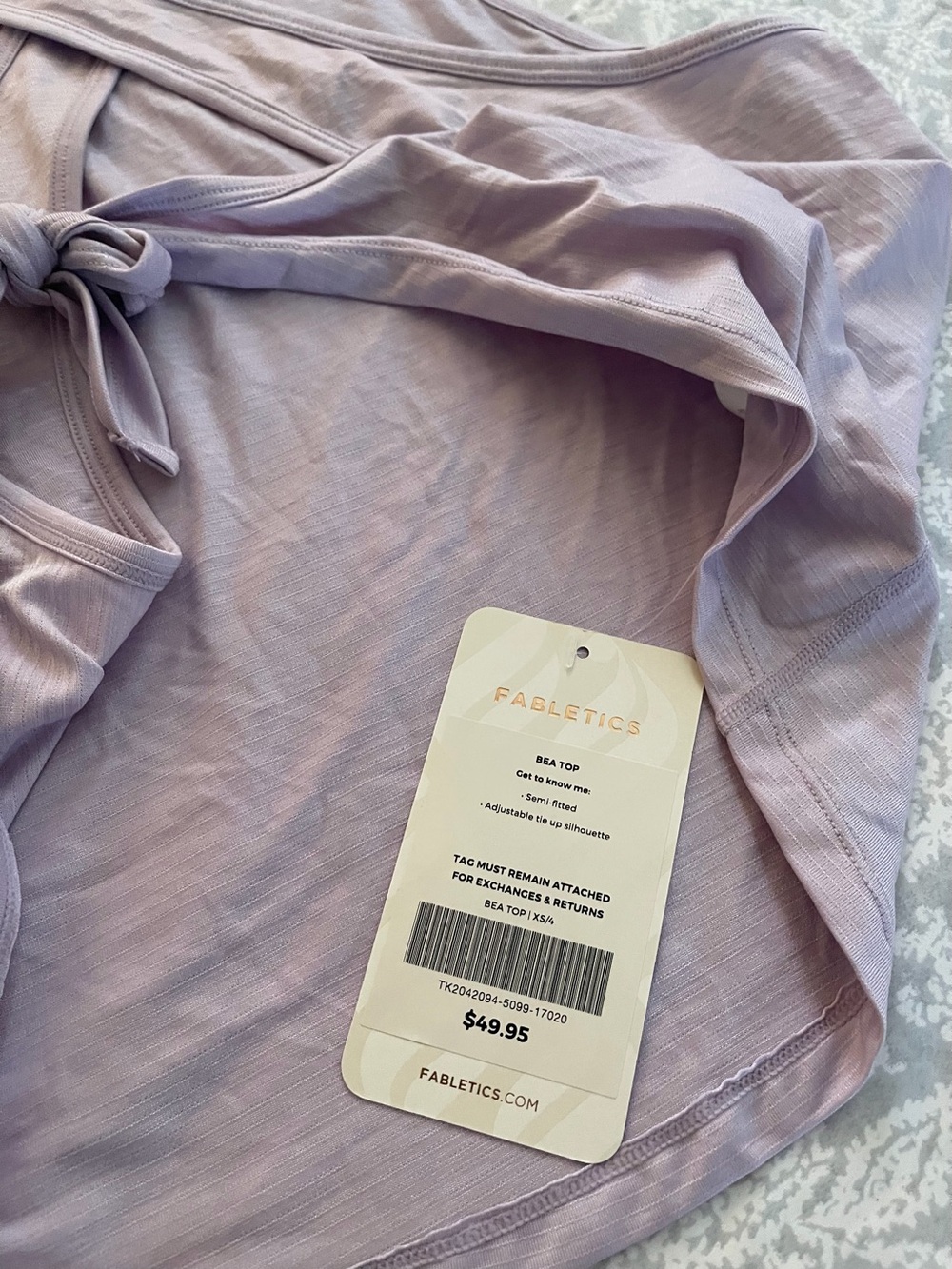 Fabletics Light Lavender Tie-back Workout Top